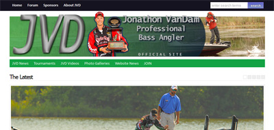Screen shot of JonathonVandam.com tournament angler website designed and managed by AnglerHosting.com