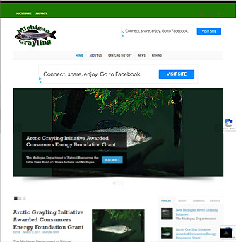 Thumbnail portfolio screenshot of the michigangrayling.com website. 334