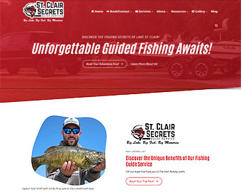 St. Clair Secrets Guide Service home page screen shot with Captain Tyler Smith